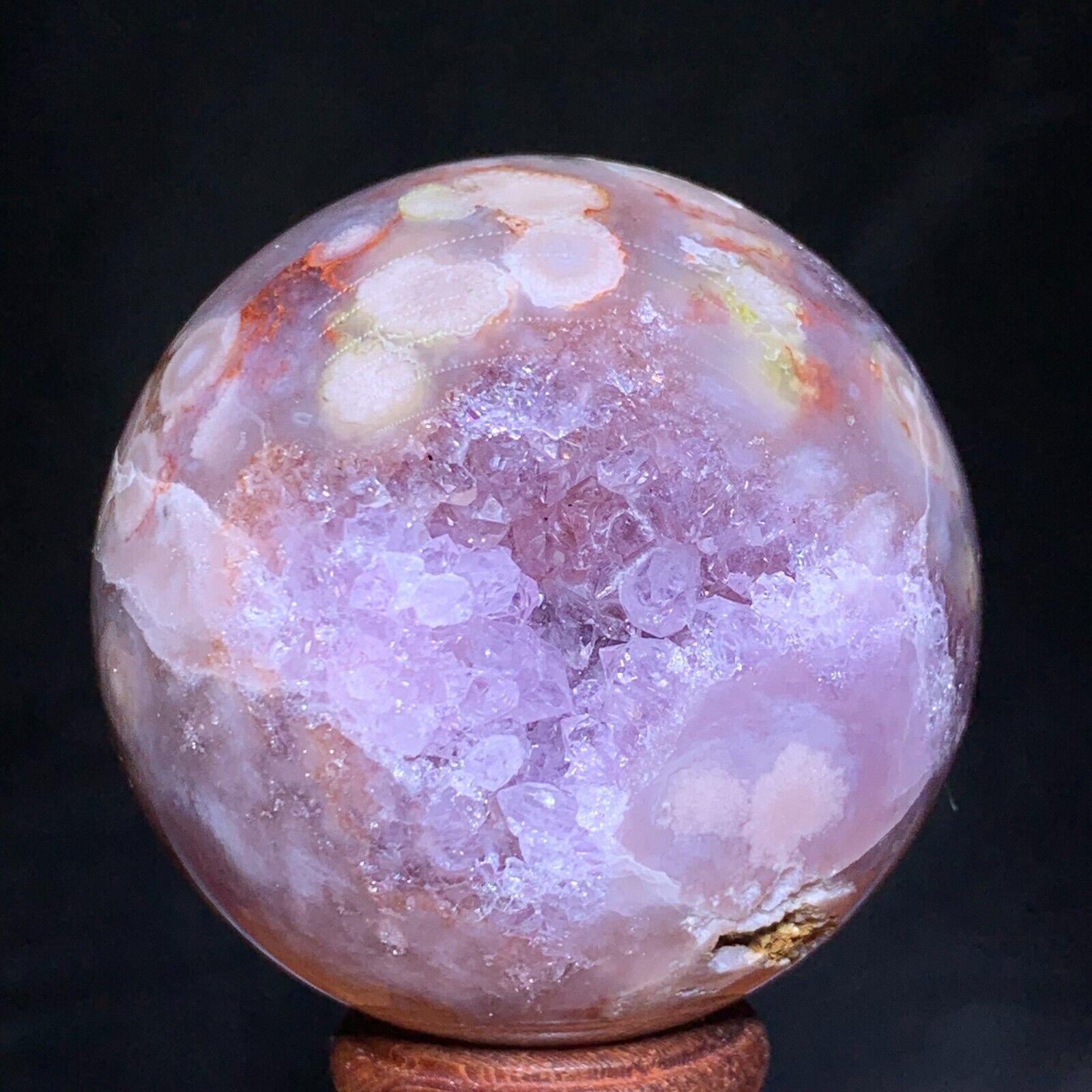 227g Natural Druzy Pink Amethyst Sphere Ball Quartz Crystal Reiki Stone