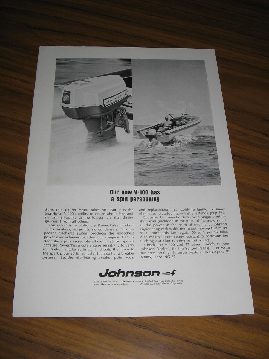 1967 Print Ad Johnson Meteor V-100 Outboard Motors 100 HP