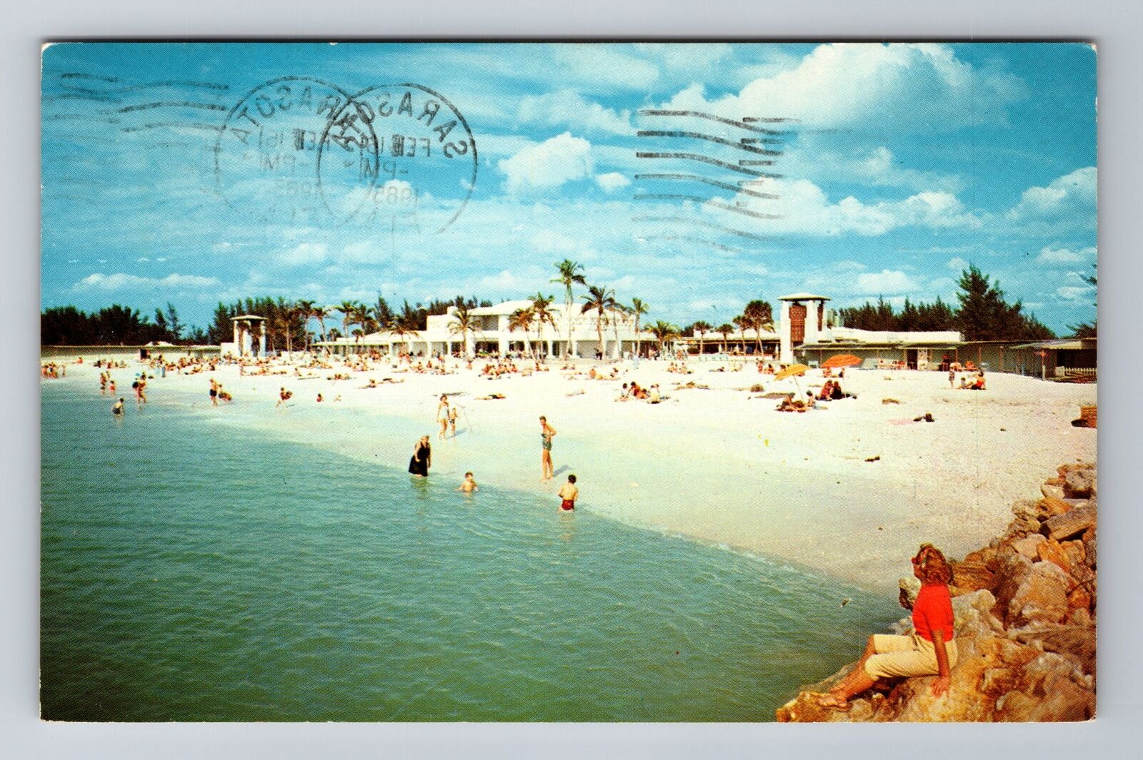Sarasota FL- Florida, Aerial White Sandy Beach, Antique, Vintage c1965 Postcard