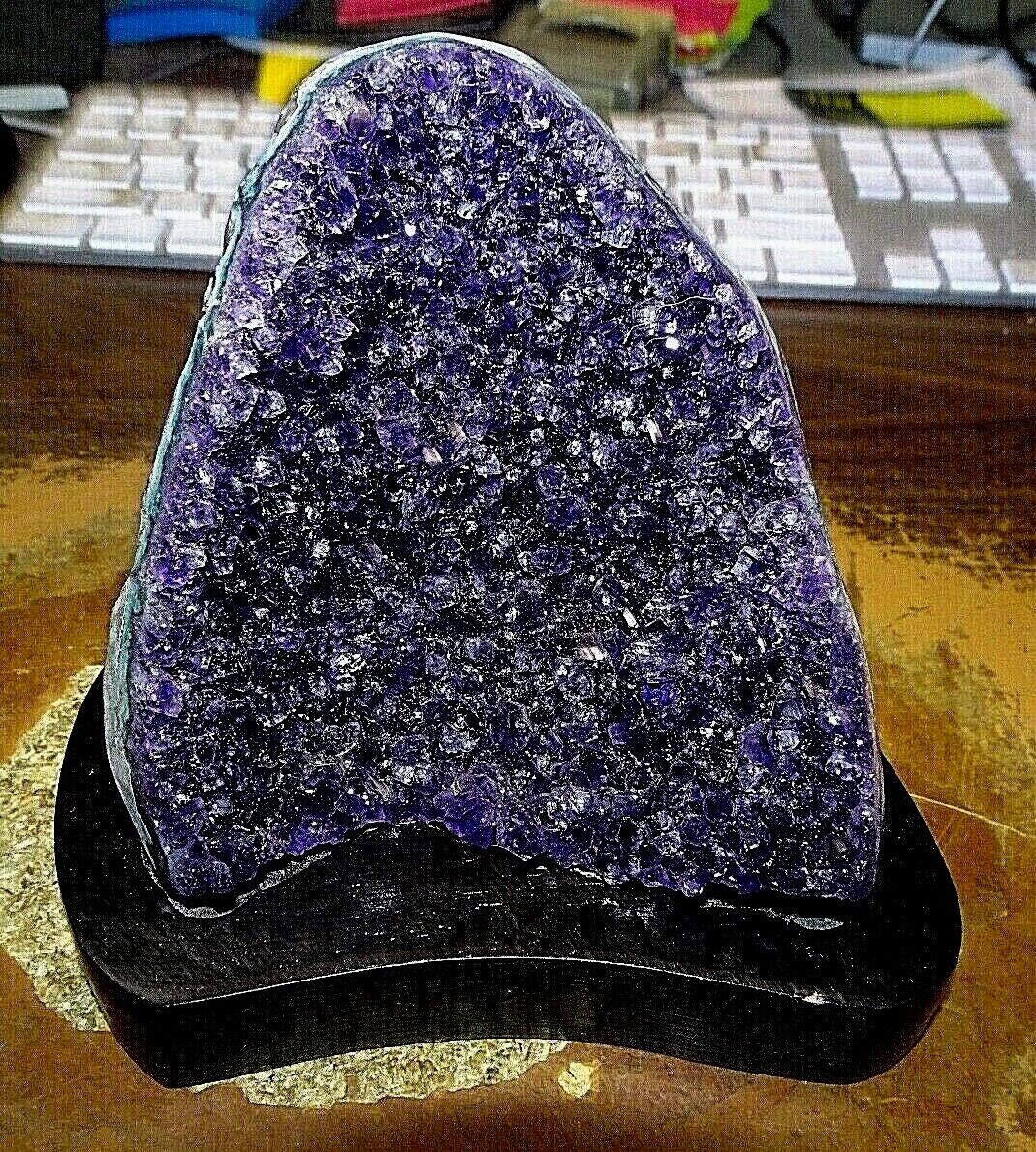 LG. POLISHED DARK  AMETHYST CRYSTAL CLUSTER  GEODE FROM URUGUAY CATHEDRAL STAND