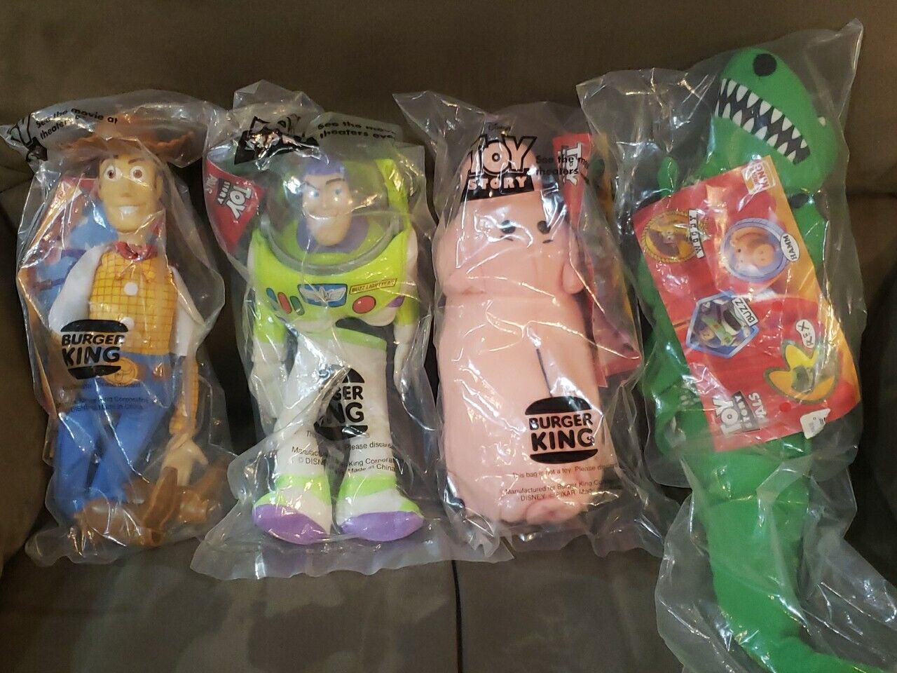 1995 Burger King Plush Toy Story Doll Set, Woody, Rex, Buzz, Hamm Sealed In Bags