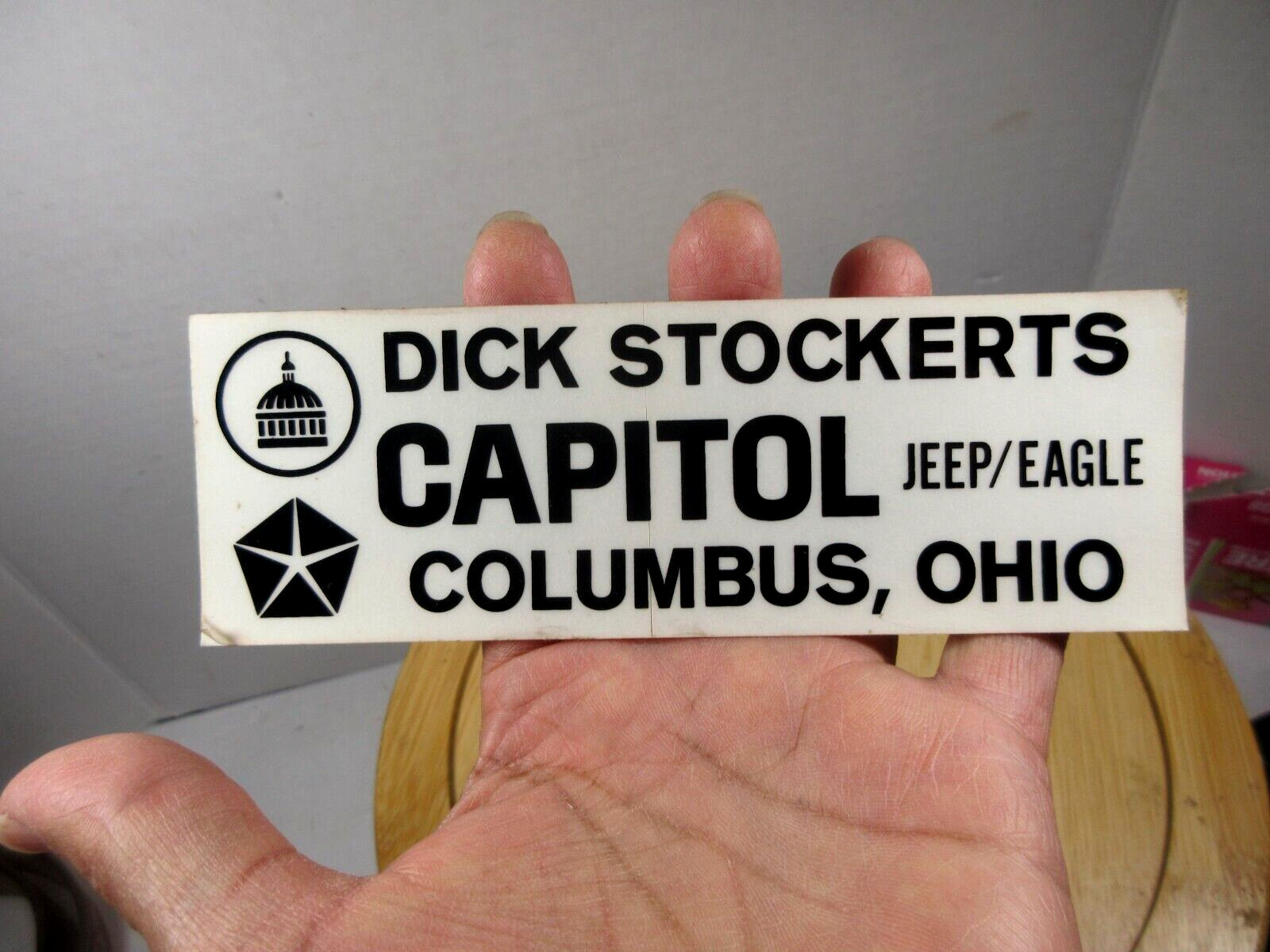 vintage Dick Stockerts Capitol Jeep Eagle Chrysler OH auto car dealership decal