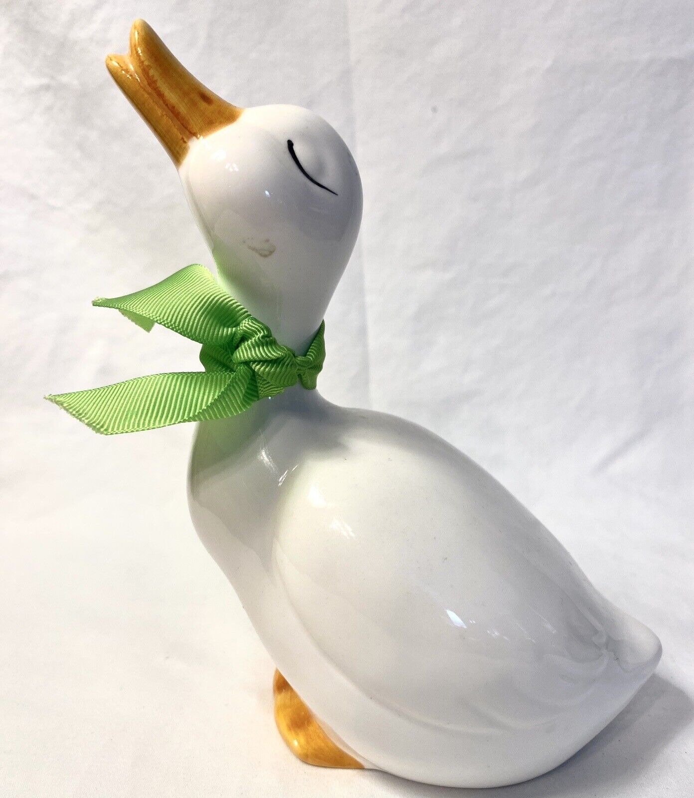 1980’s Retro VTG White Goose Duck Figurine With Grosgrain Bow 7” Inches