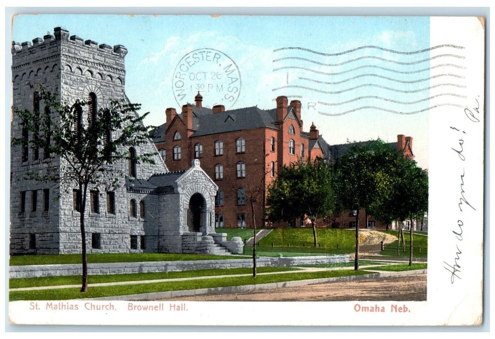 1905 St. Mathias Church Brownell Hall Building Omaha Nebraska NE Posted Postcard