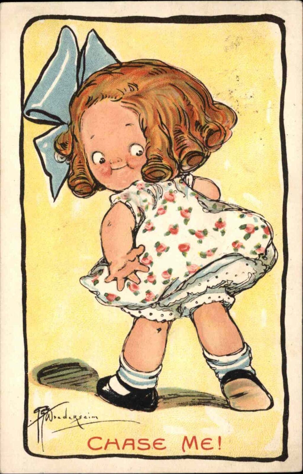Grace Wiederseim Cute Little Girl CHASE ME c1910 Postcard