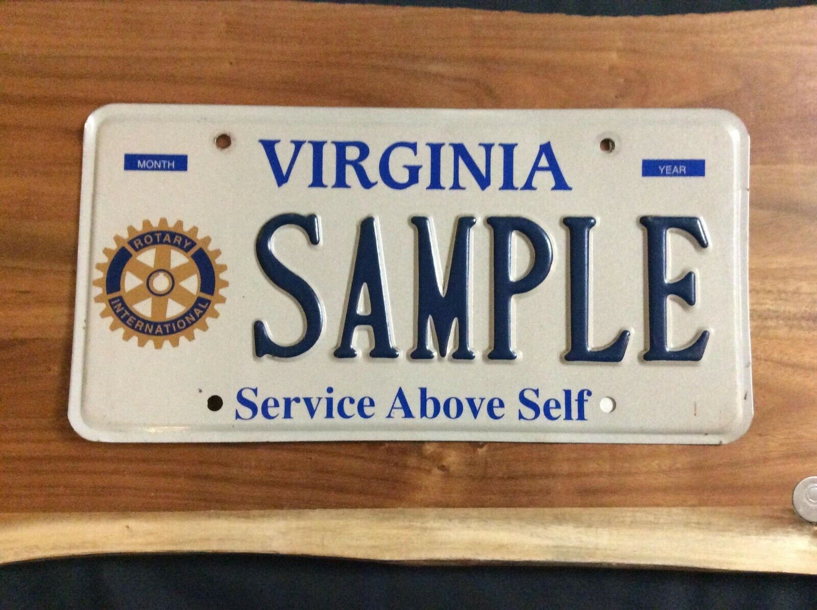 Virginia License Plate ROTARY SAMPLE, SIGNED LETTER of Gift from Dist Gov 2004 