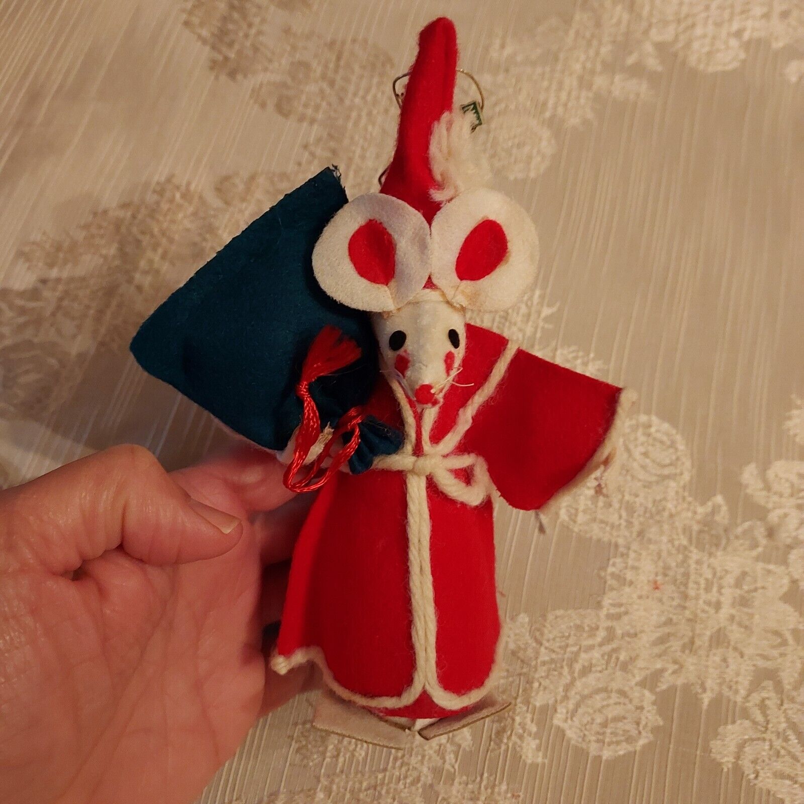 Vintage Handmade Santa Mouse Christmas Ornament Retro Japan