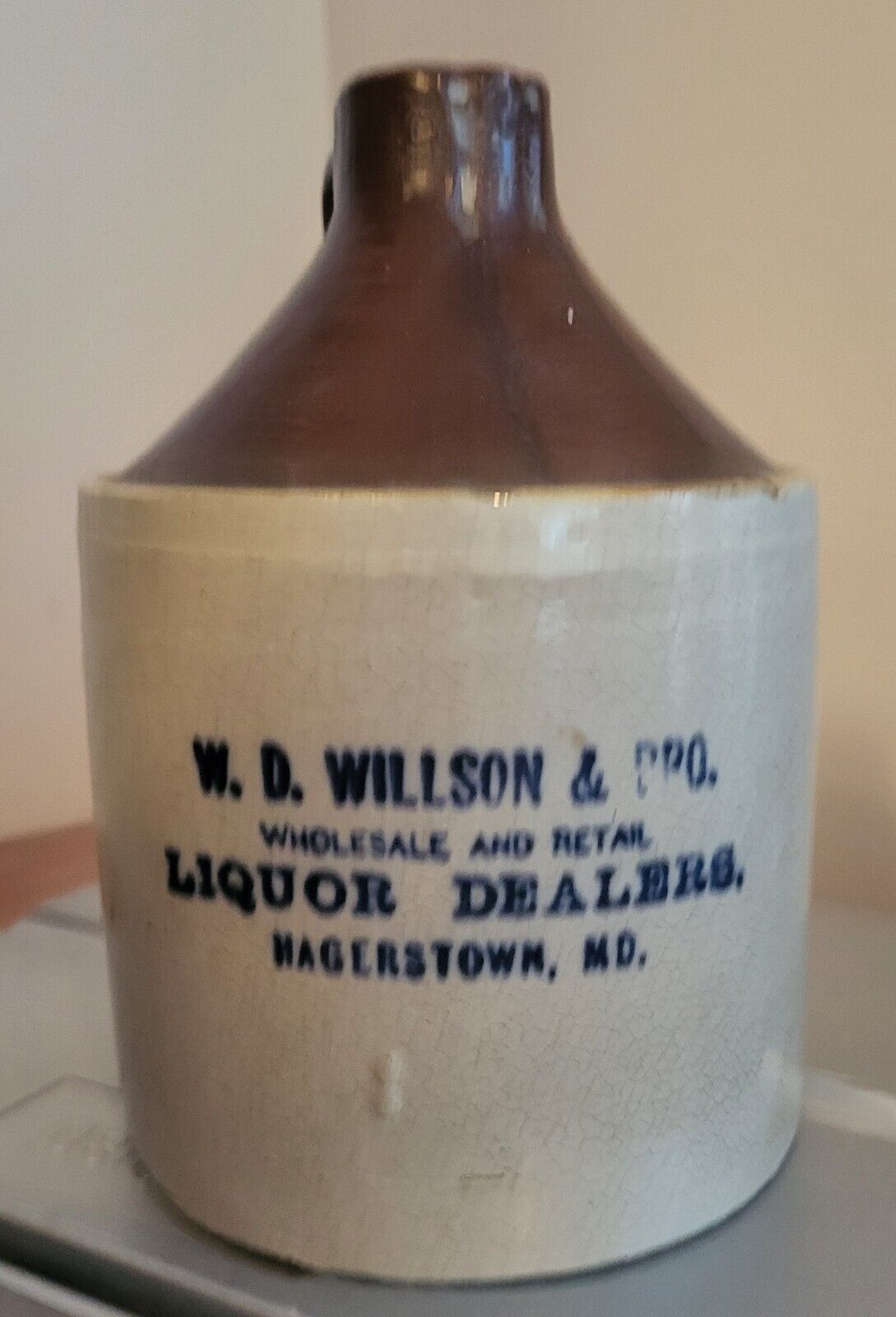 Rare 1890s W. D. Willson & Bro. Liquor Dealers, Hagerstown, MD Jug