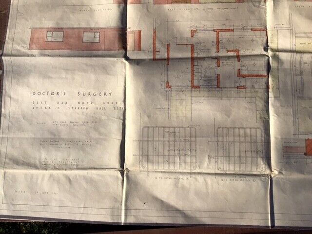 Vintage 1955 architectural blue print, Doctor Surgery & dwelling, Liverpool, Eng