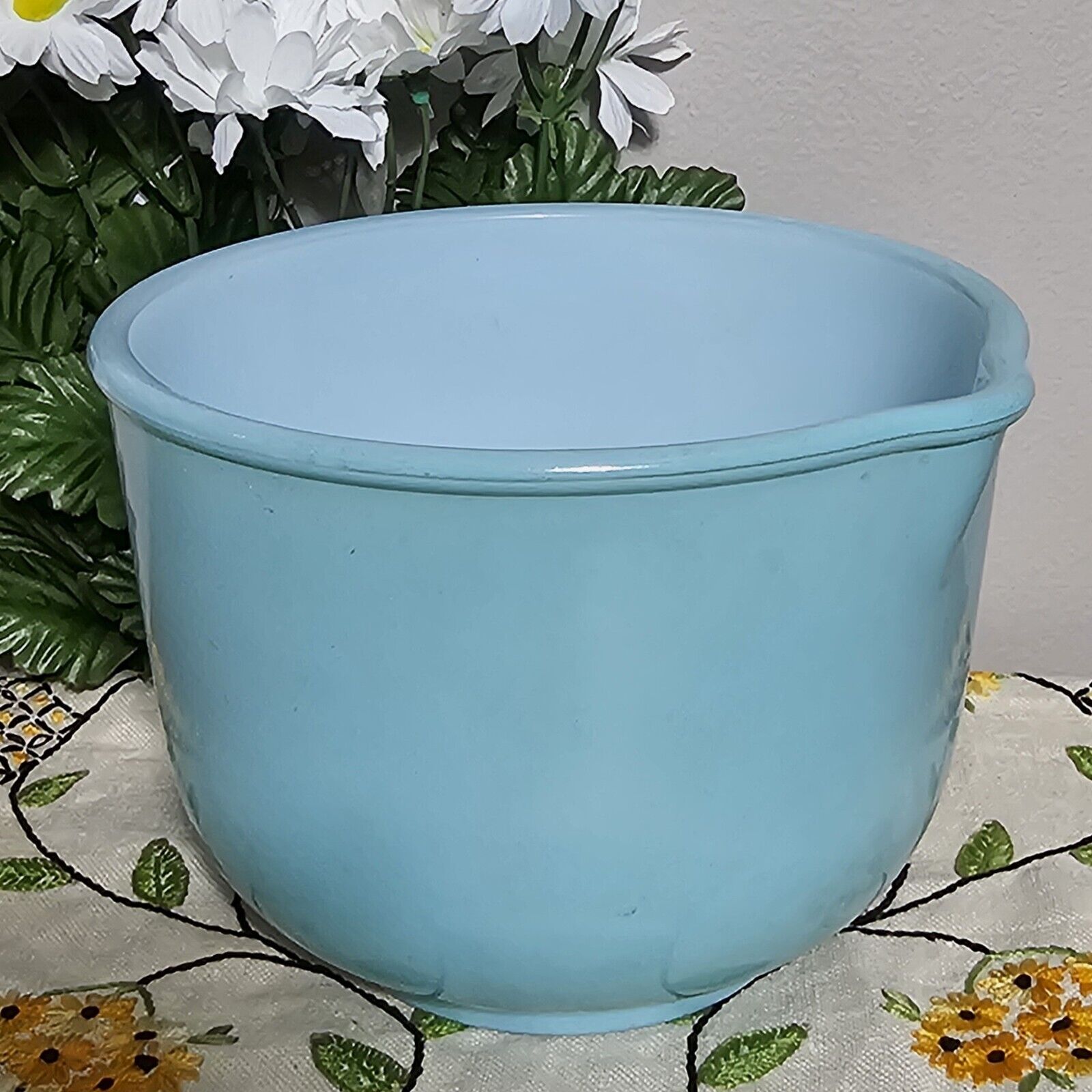 Vintage GLASBAKE #20-CJ Aqua Blue Milk Glass Mixing Bowl For Sunbeam Stand Mixer
