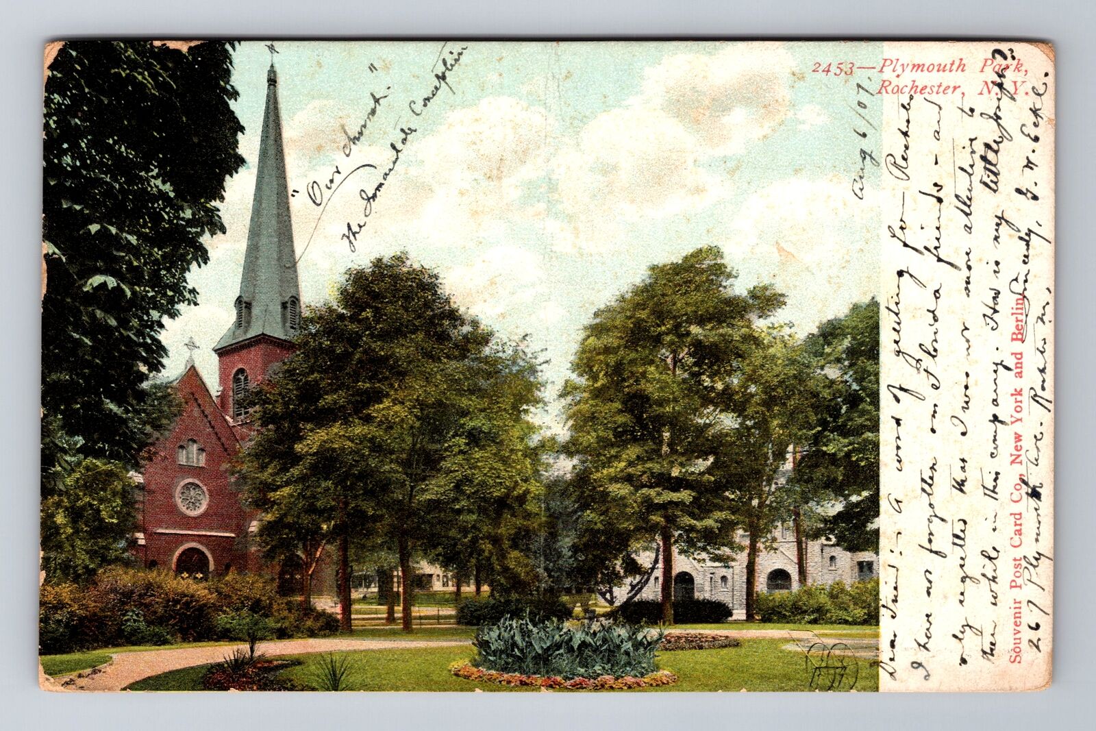 Rochester NY-New York, Plymouth Park, Antique, Vintage c1907 Souvenir Postcard