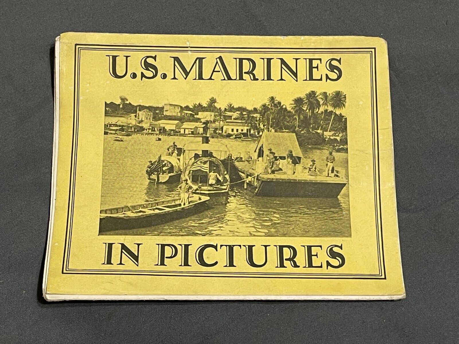RARE 1922 U.S. MARINES IN PICTURES fold out BOOK Land Sea Air