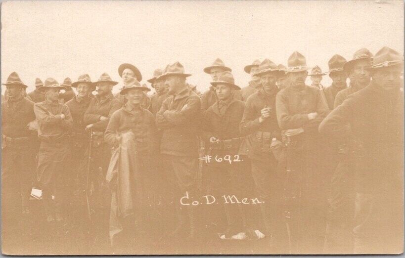 c1910s WWI Military RPPC Real Photo Postcard Company D Men\