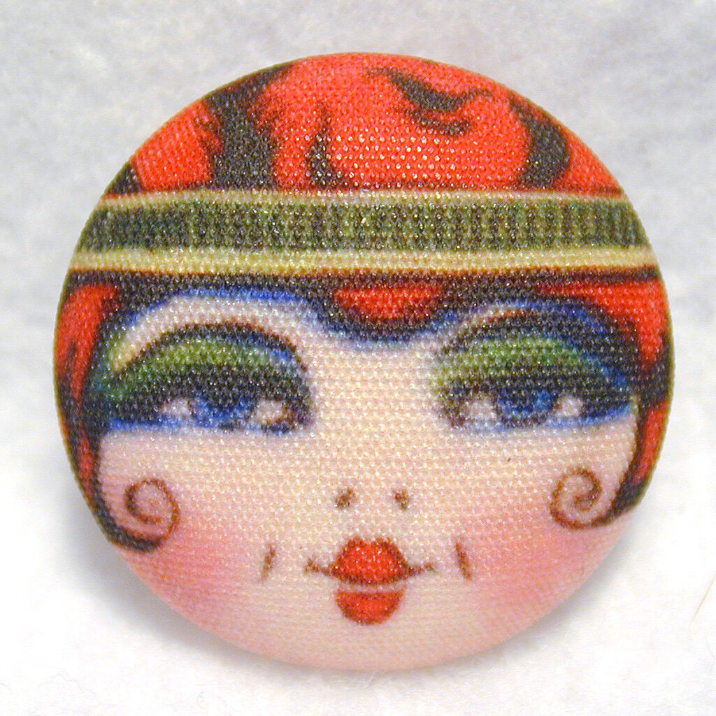  Flapper Girl Button Hand Printed Fabric \