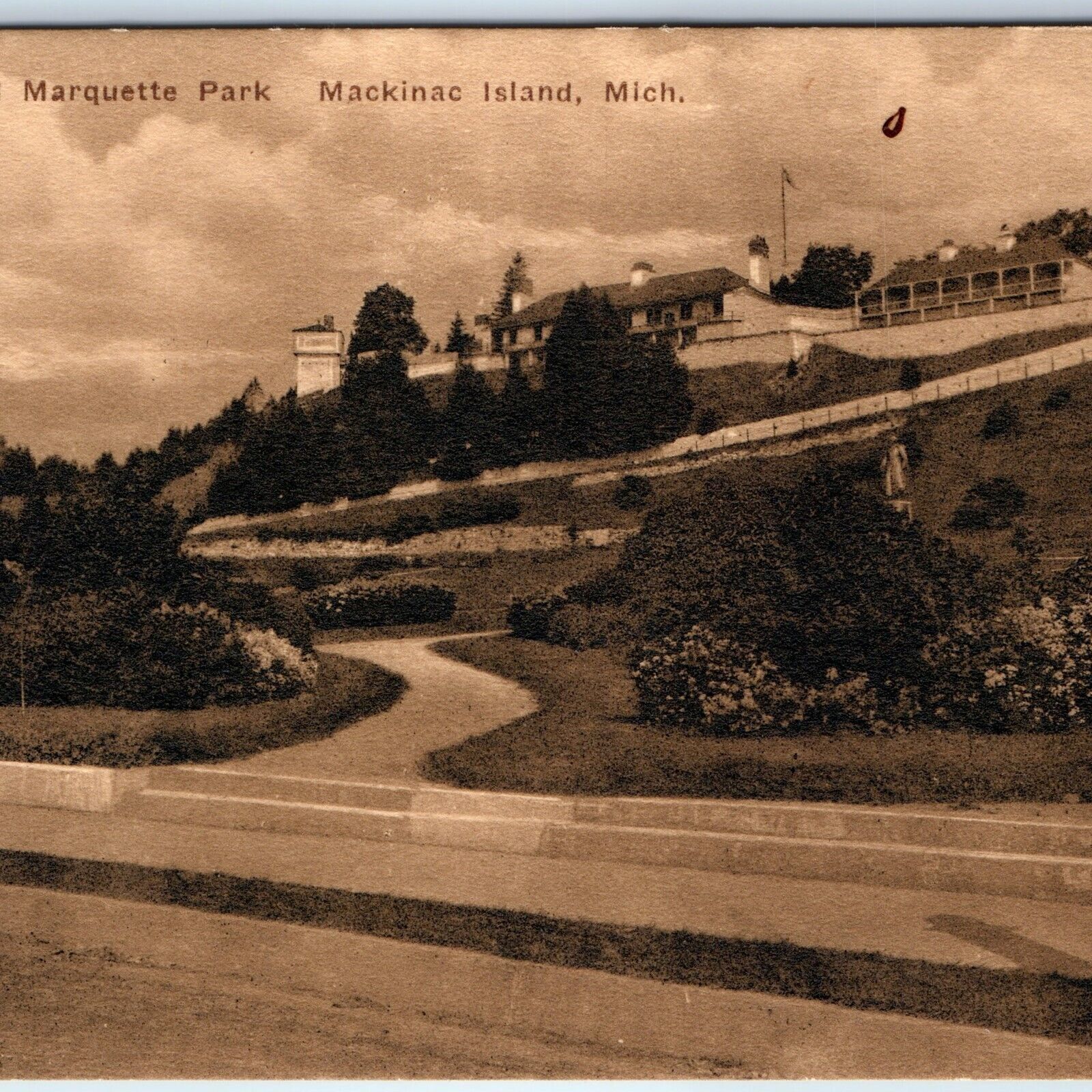 c1910s Mackinac Island, Mich Fort & Marquette Park Albertype Postcard J Doud A72