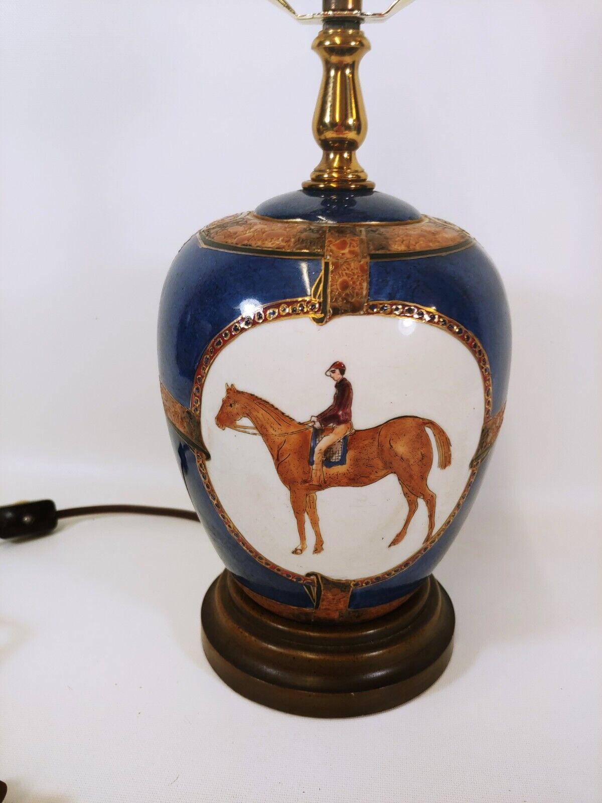 Antique Vintage Hand Painted Porcelain Ceramic Equestrian Horse Jockey Desk Lamp