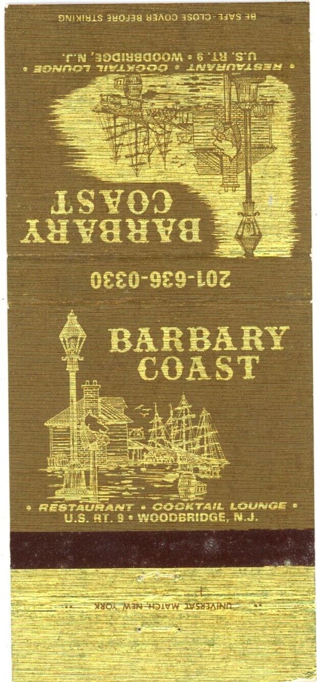 Barbary Coast Restaurant, Luncheon, Cocktail, Dinner, NJ Vintage Matchbook Cover