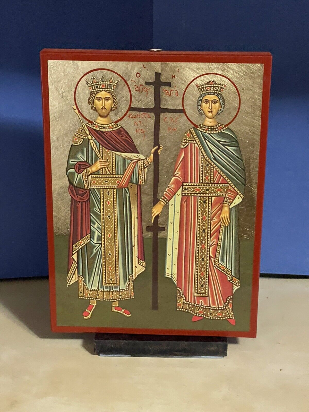 SAINTS CONSTANTINE AND HELEN -WOODEN ICON FLAT, WITH GOLD LEAF 5x7 Inches
