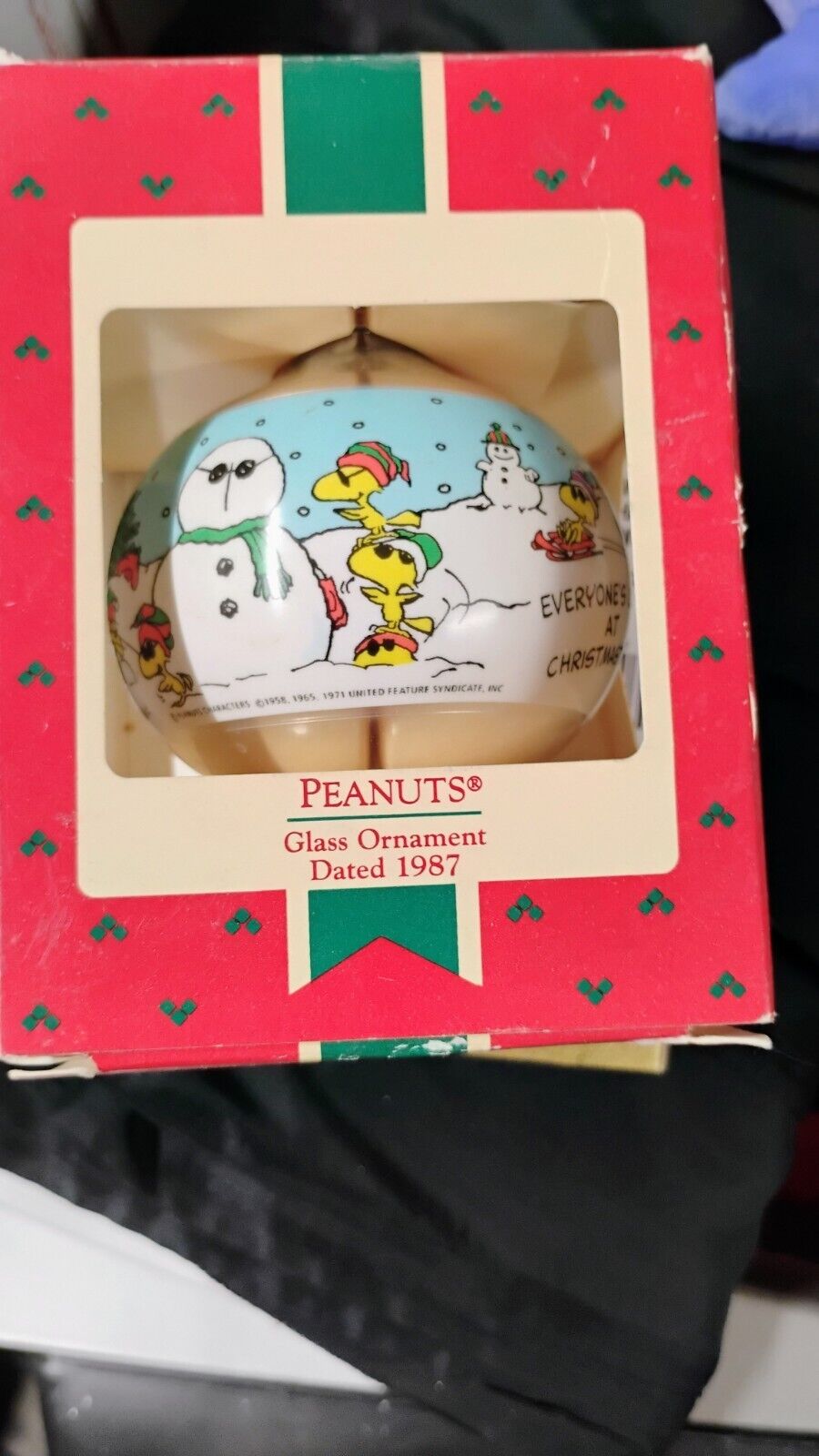 Hallmark Keepsake Peanuts Christmas Ornament Glass 1987 Vintage Snoopy Snowman