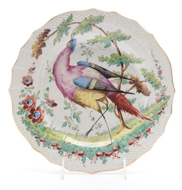 3 Antique Chelsea, Cozzi, Hand Painted 10” Bird Plates ⚓️ Mark 18th or 19th Cen.