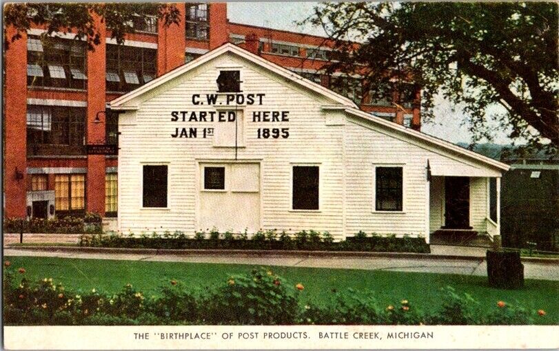 Vintage Postcard Birthplace Post Products Battle Creek MI Michigan         C-281
