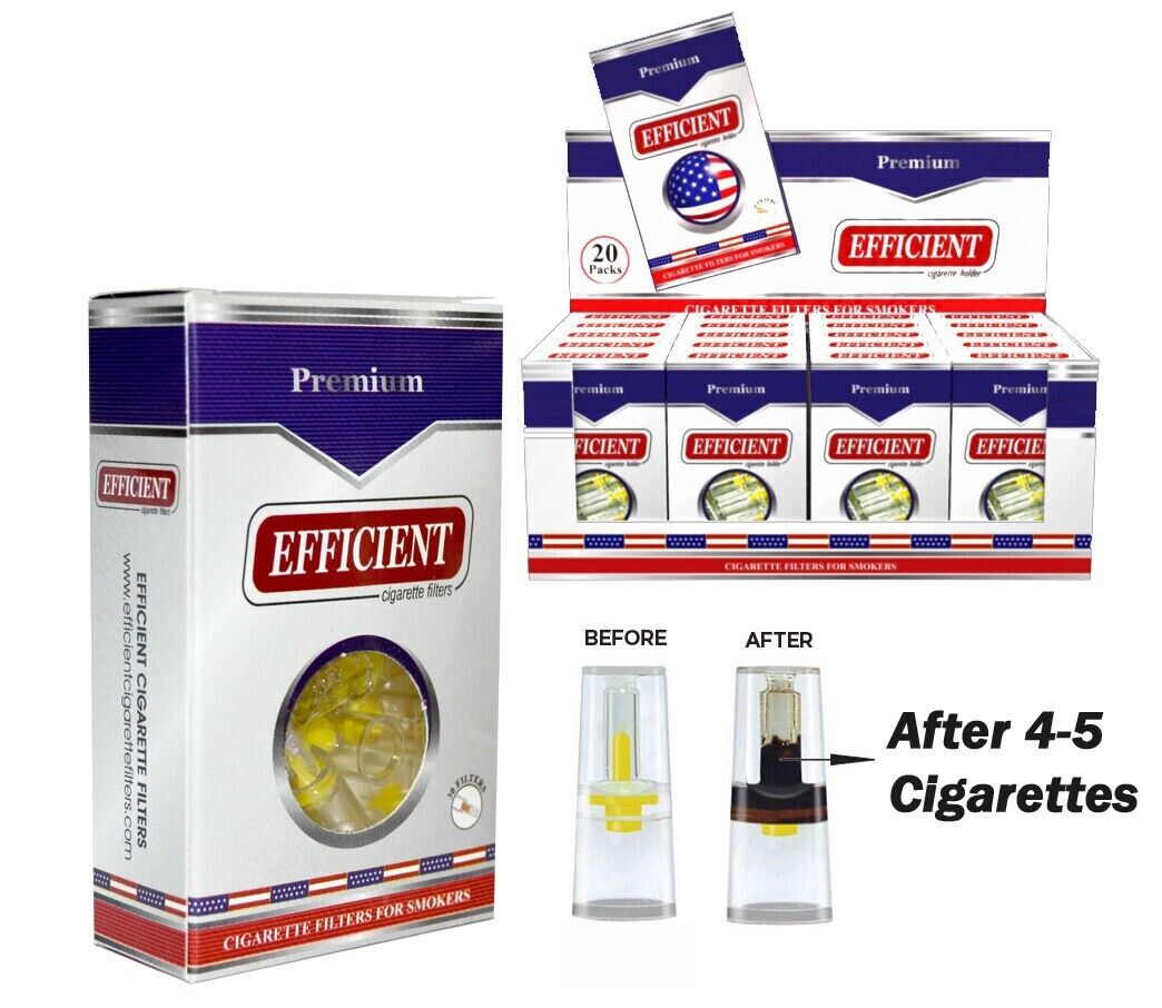 20 Packs  EFFICIENT Cigarette Filters (600 Filters) 1 Bonus Item ~ 