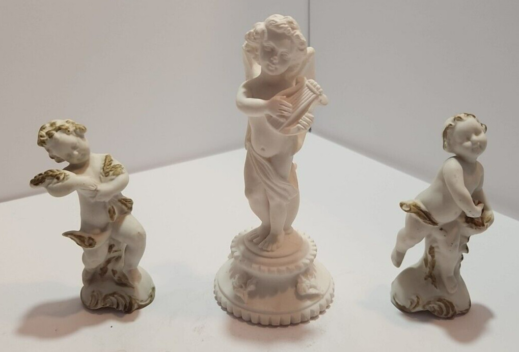 Vtg Ceramic Angels/Cherubs Playing Music Set of 3 Figurines
