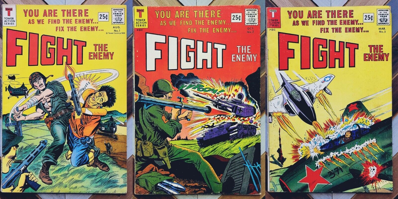 FIGHT THE ENEMY #1, 2 ,3 FN COMPLETE SET TOWER COMICS 1966 Silver Age WAR BOOKS