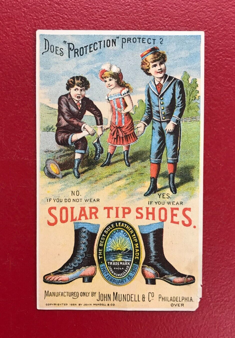 Solar Tip Shoes Advertisement John Mundell & Co Card 1884 Vintage Ad