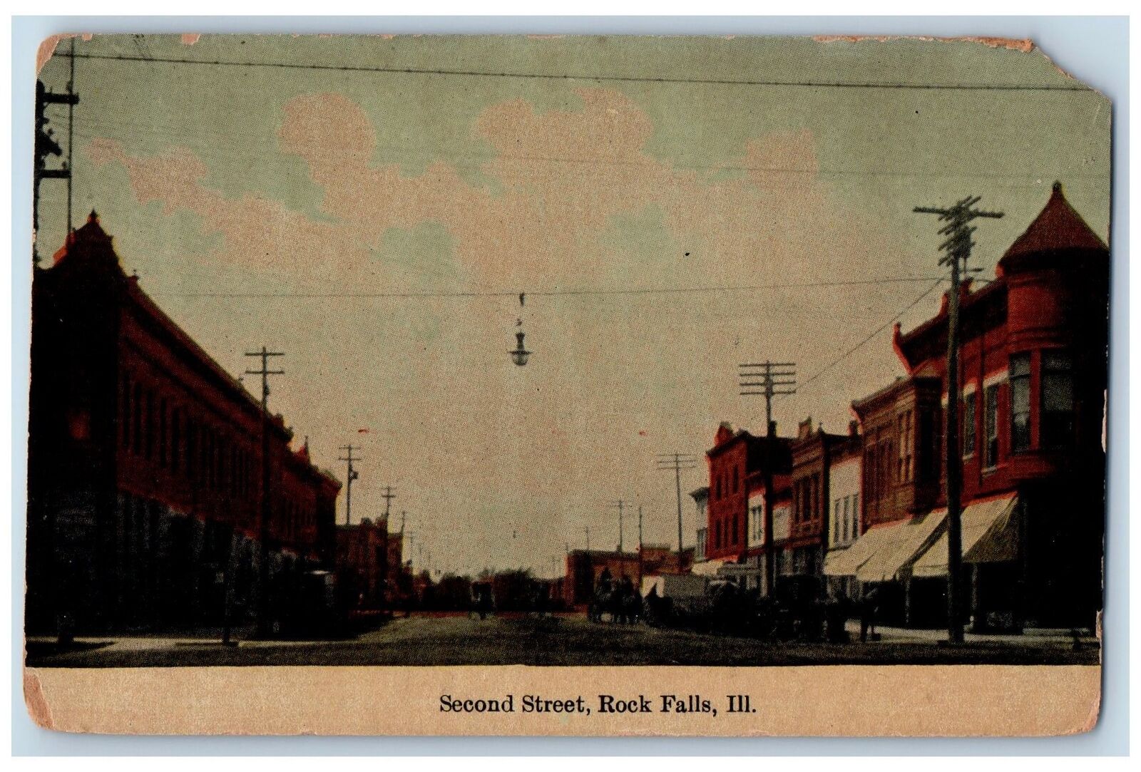 Rock Falls Illinois IL Postcard Second Street Business Section Scene c1910's