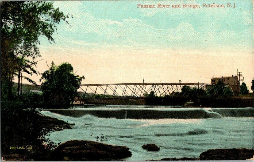 1910. PATERSON,NJ. PASSAIC RIVER & BRIDGE.  POSTCARD TM27