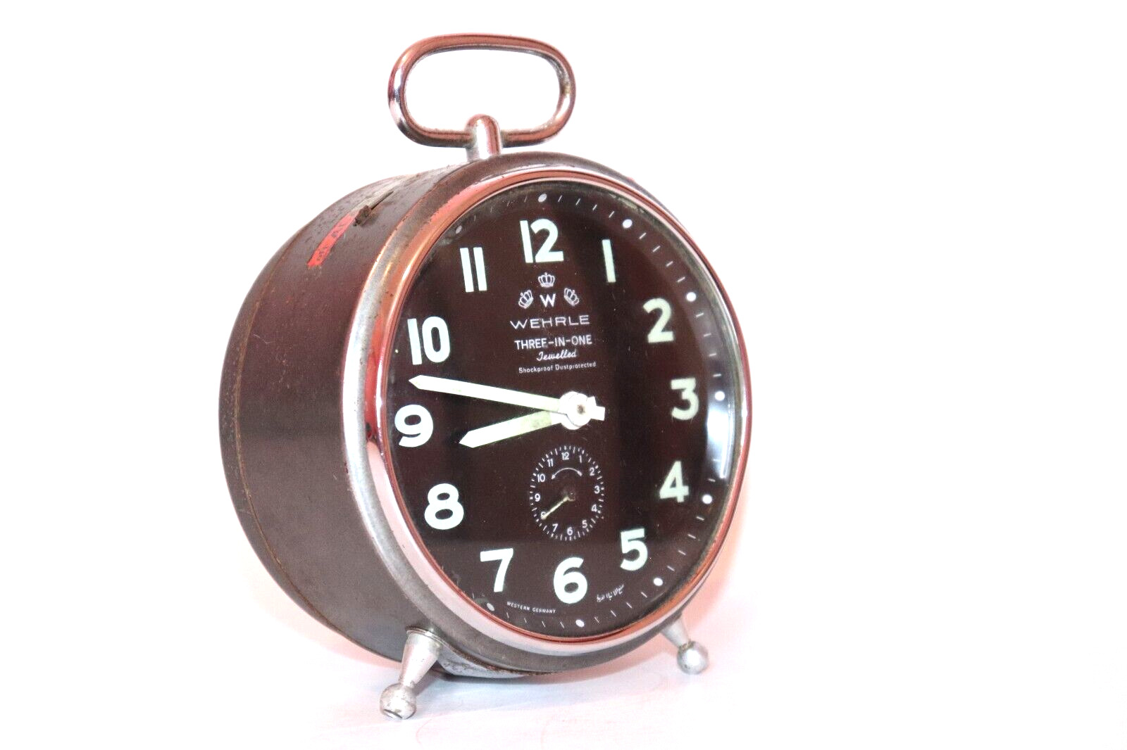 Vintage WEHRLE Three In One Mechanical Alarm Clock Made In Western Germany.