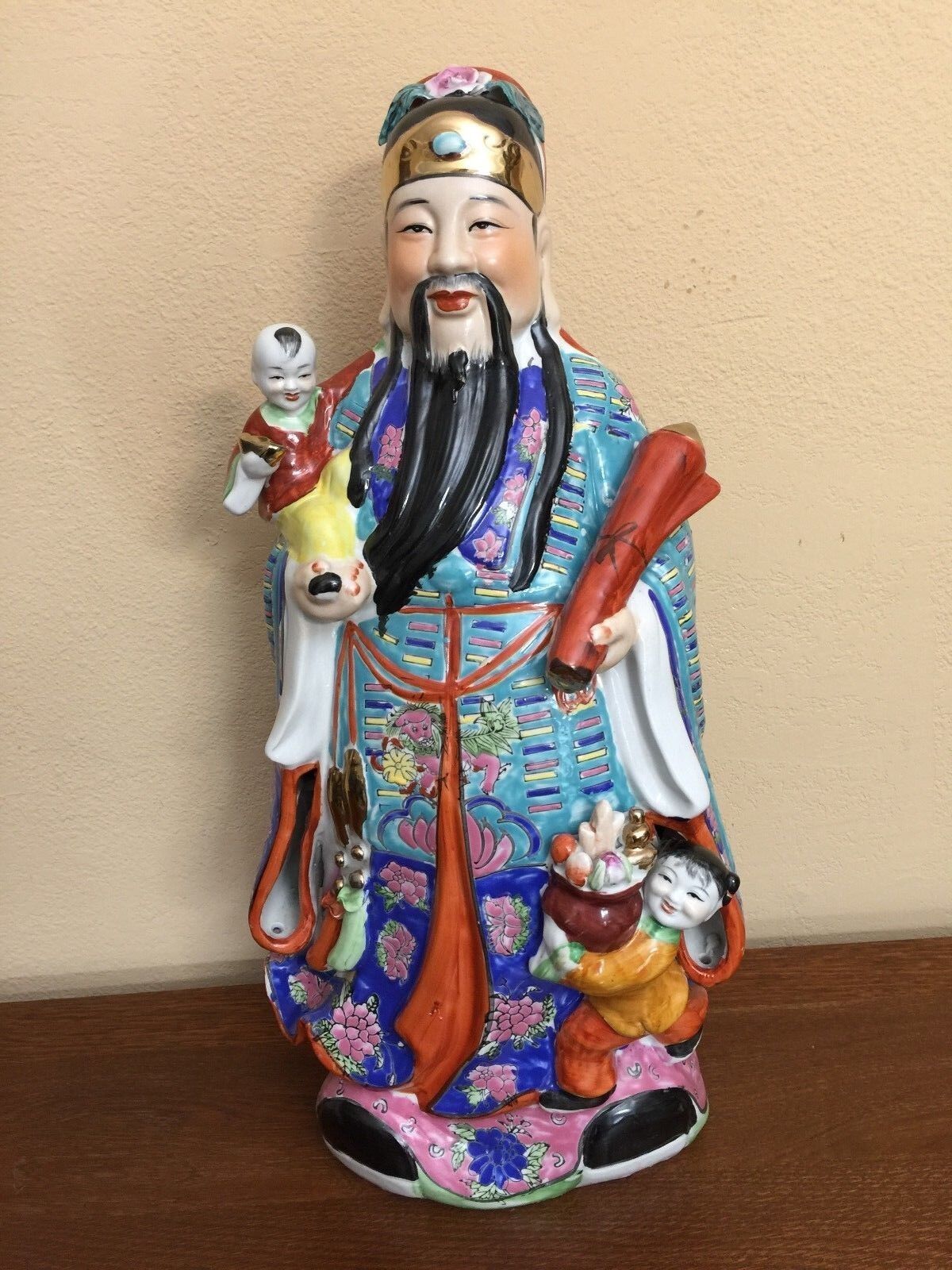 Vintage Chinese Wise Men God Handpainted Statue Fu Xing, 22\