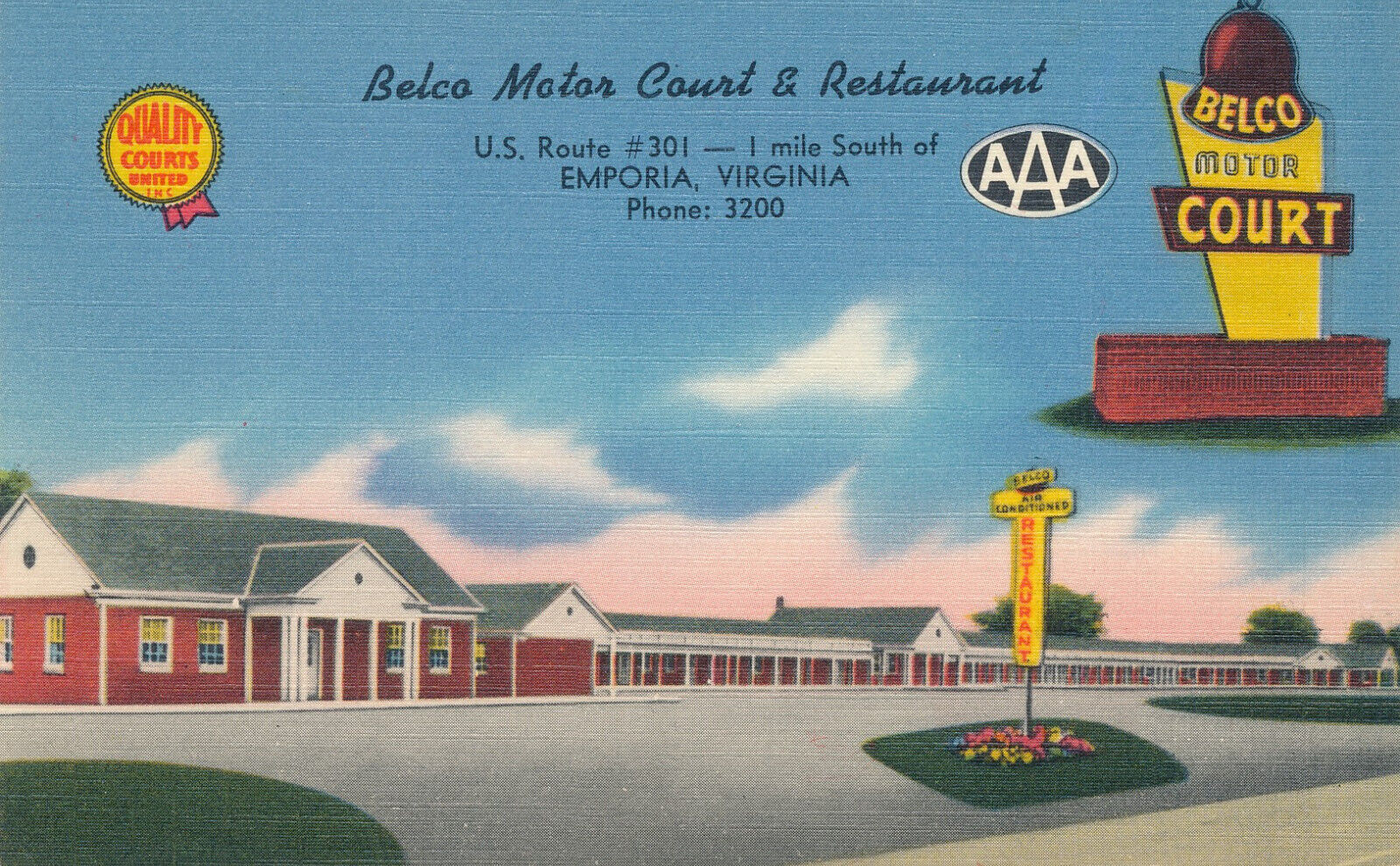 Unmailed linen Belco Motor Court & Restaurant Emporia Virginia VA  *506