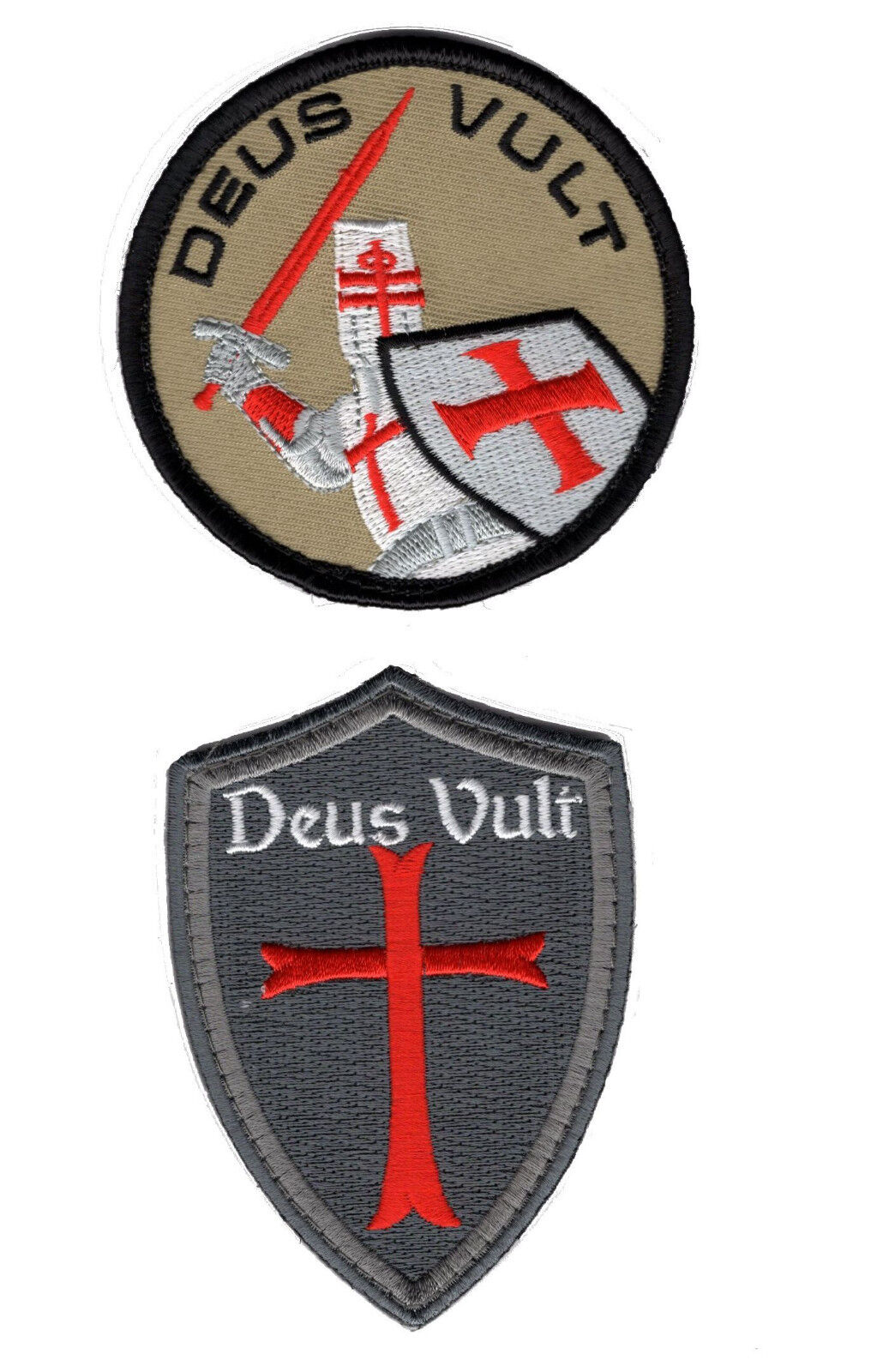 Deus Vult Cross Shield ACU christian Templar Knight in God Wills 2PC Hook Patch 