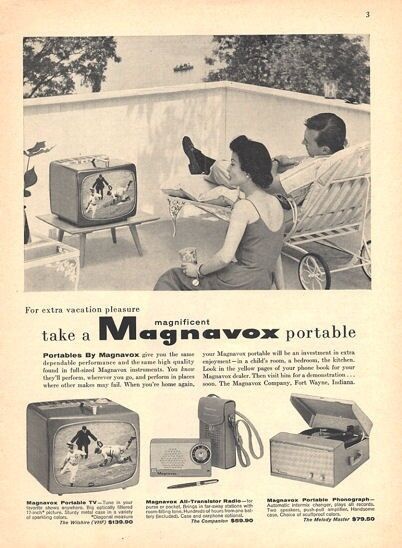 1957 Magnavox PRINT AD Portable TV Phono Transistor Radio Great documenting ad