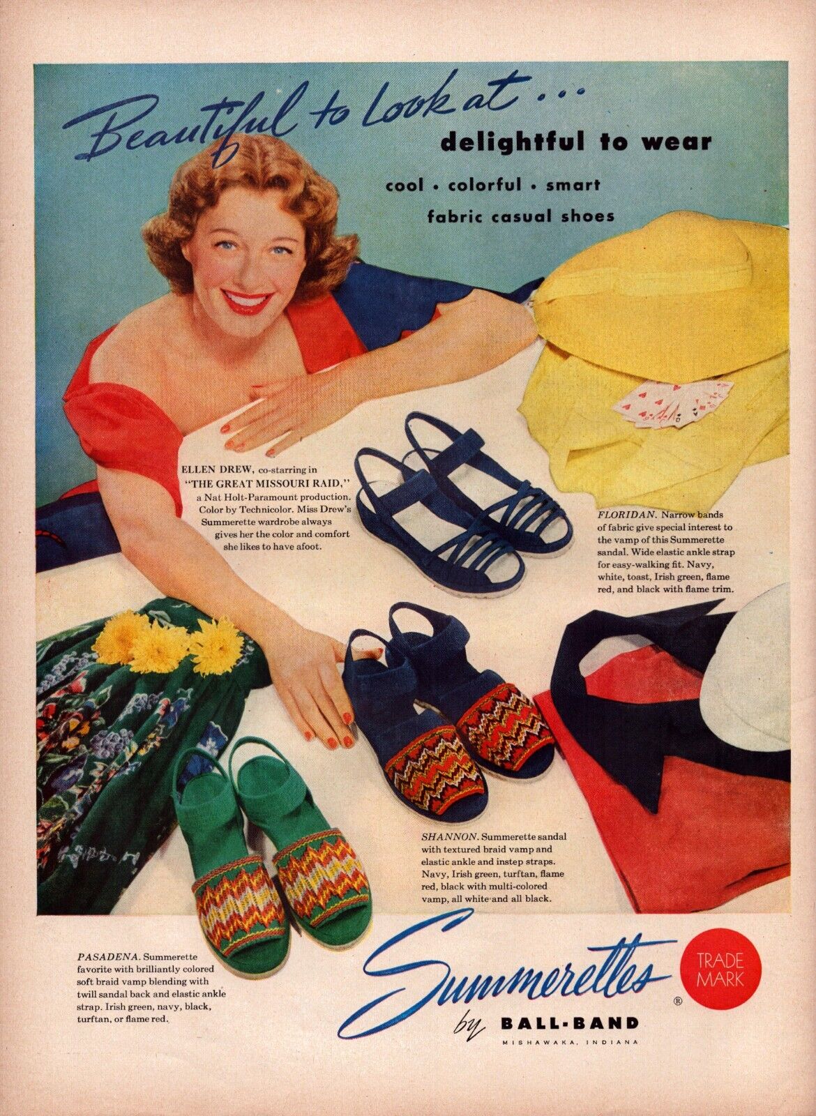 Ball-Band Summerettes Shoes Mishawaka Indiana Woman 1951 Vintage Print Ad-C-4.1