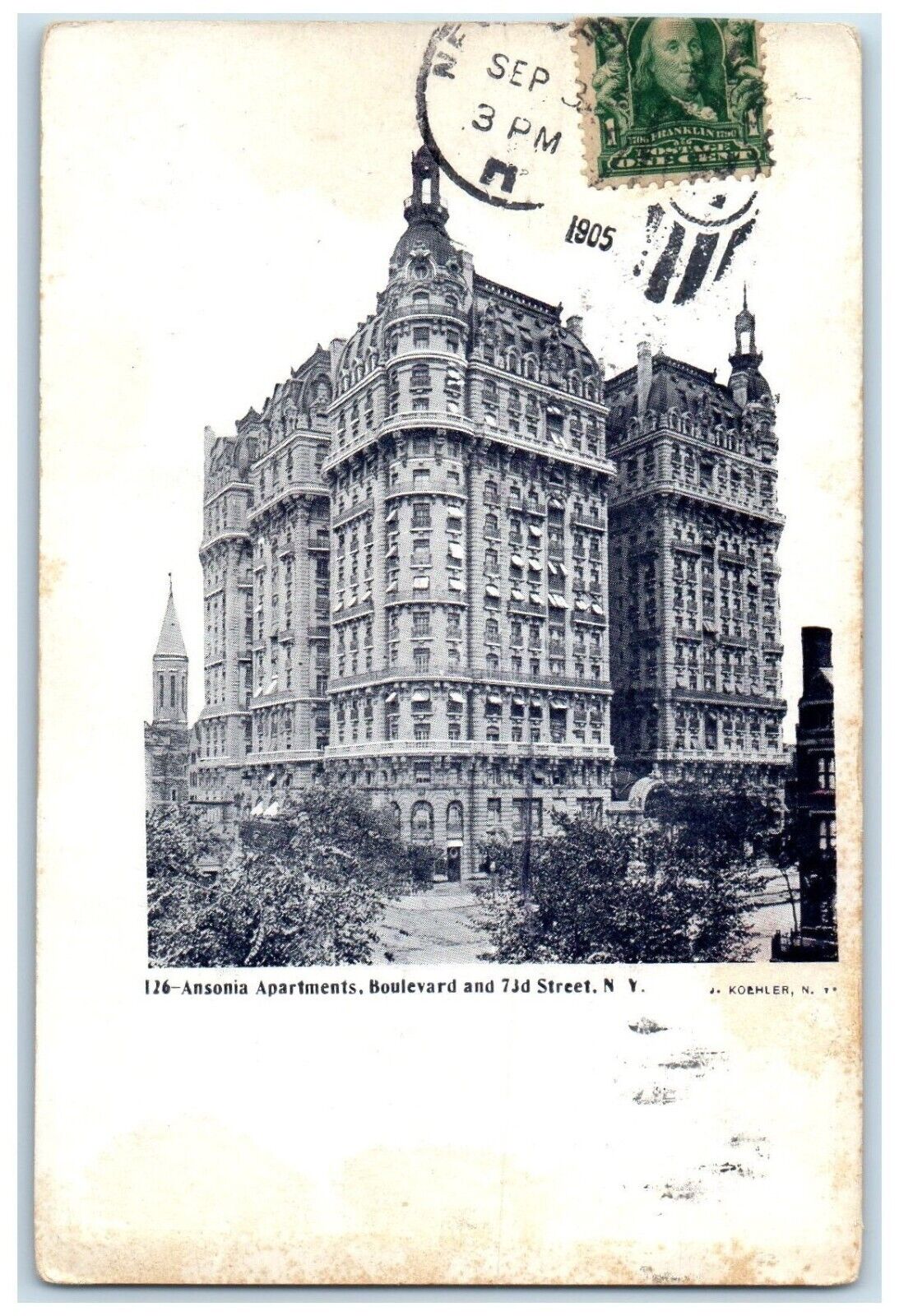 1905 Exterior Ansonia Apartments Boulevard New York NY Vintage Antique Postcard