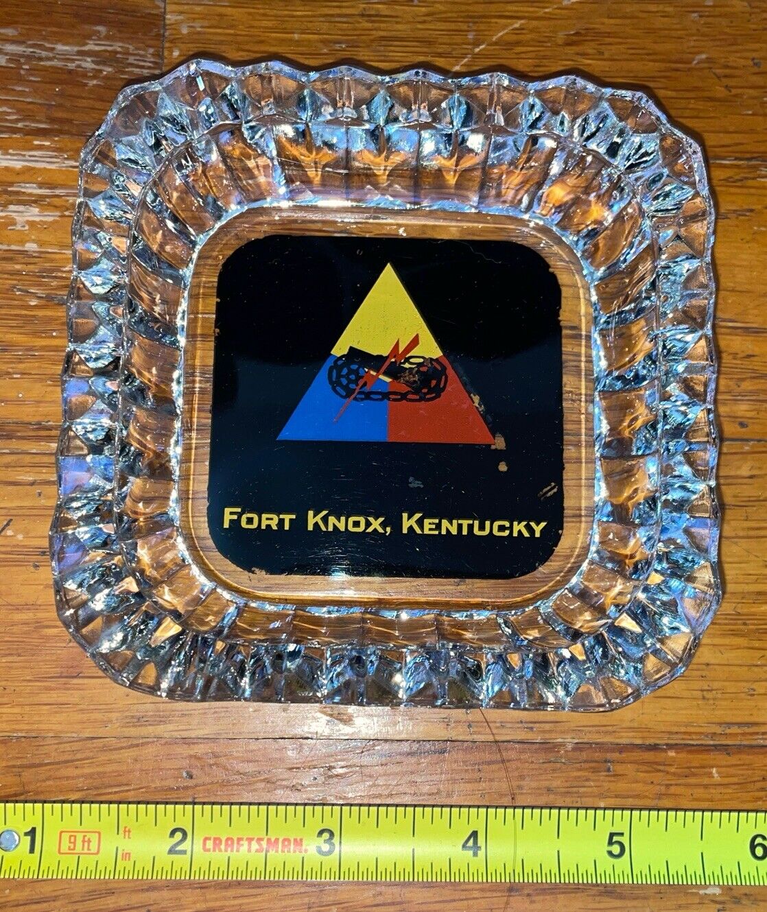 Vintage Fort Knox Kentucky Armored Division Glass Ashtray