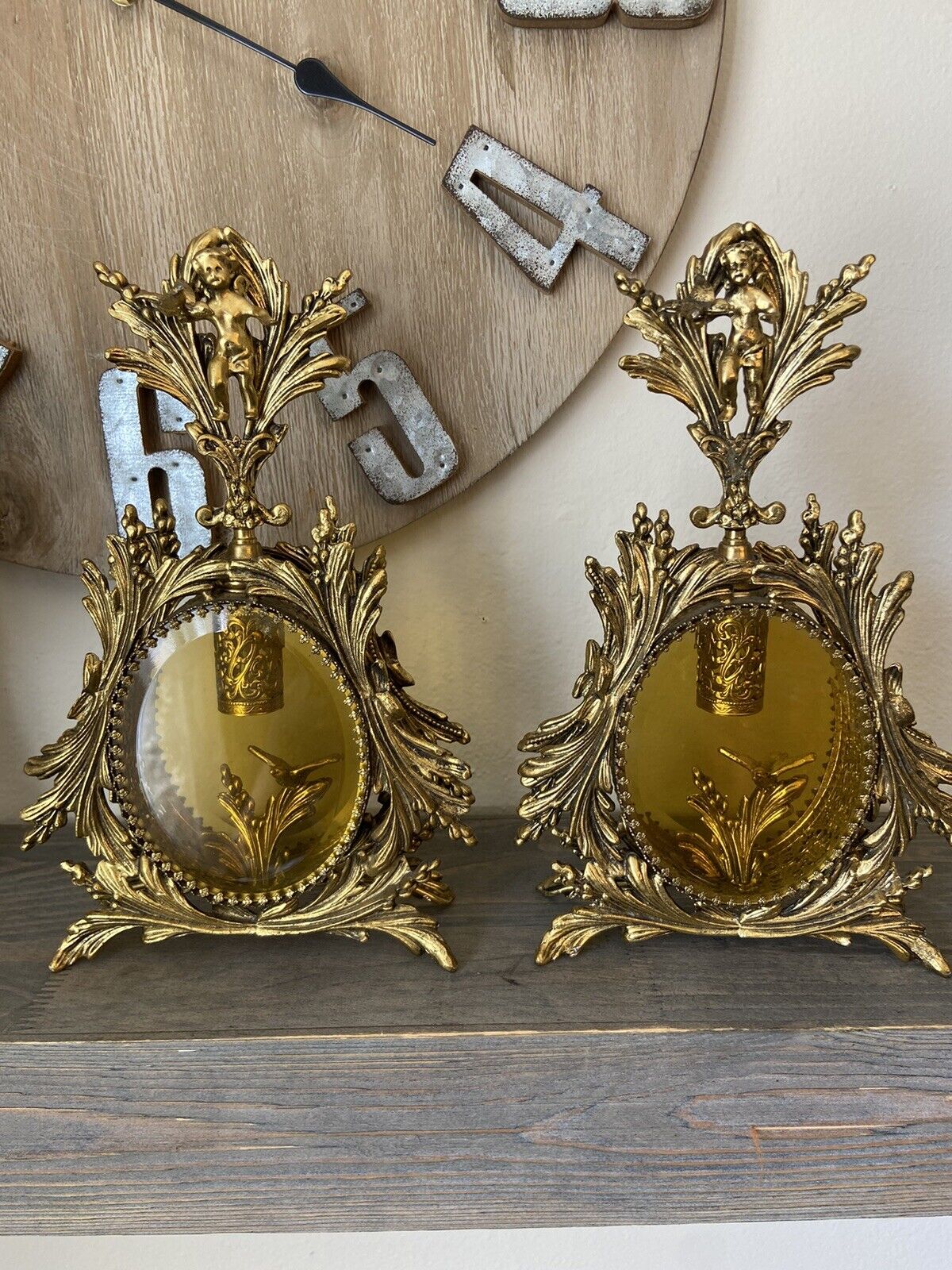 2 Antique Matson Glass Perfume Bottle Gold Ornate Ormolu Baroque Rococo