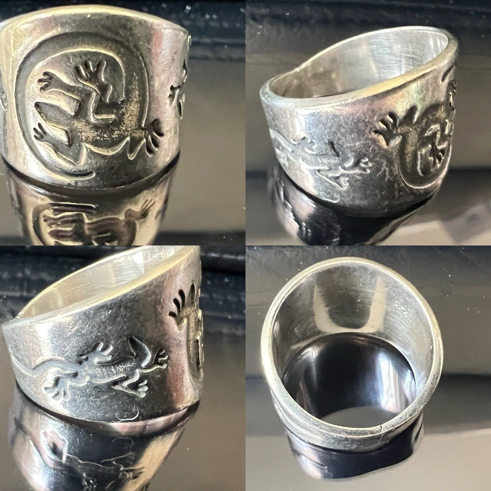 12gr Old Pawn Native American Sterling Silver 3 Gecko Lizard Figure Ring 10.5