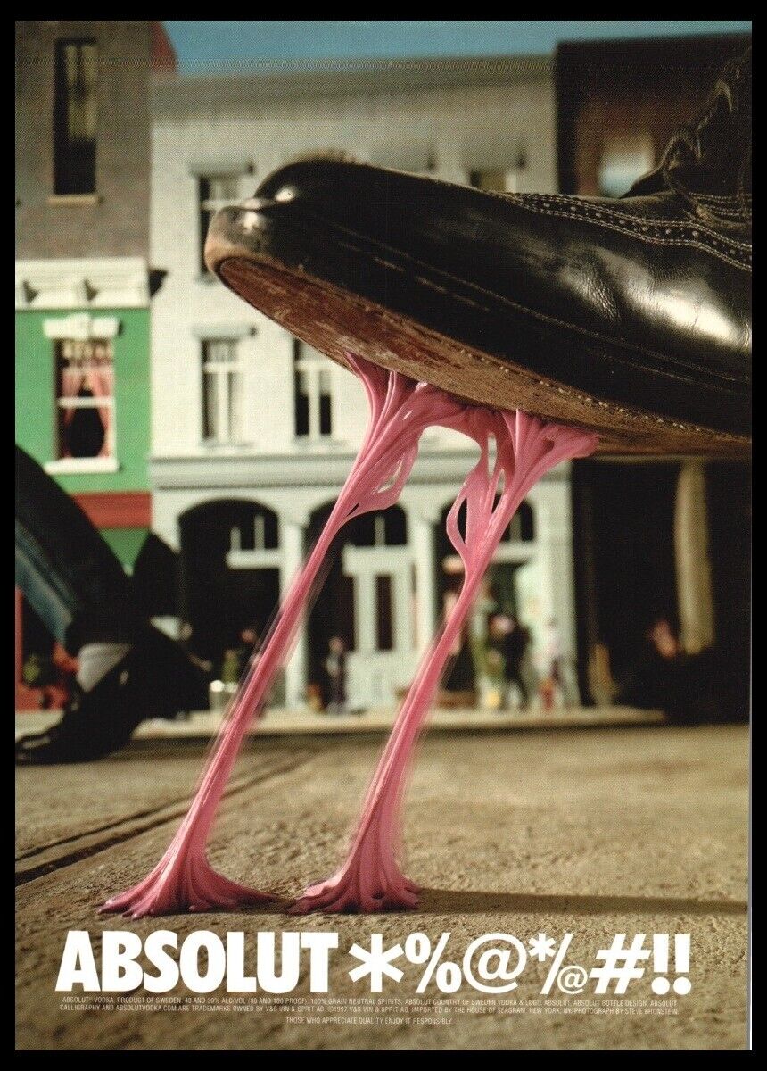 1997 Absolut *%@*?@# Gum Shoe Vodka Bottle art-ORIGINAL Print ad /mini poster-