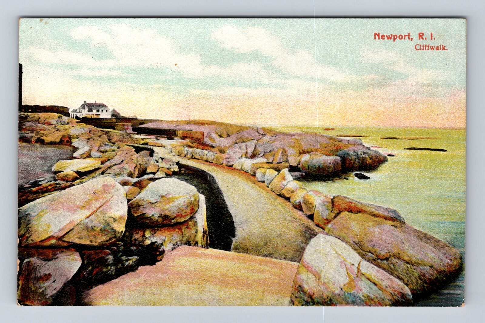 Newport RI-Rhode Island, Cliffwalk, Antique, Vintage Souvenir Postcard