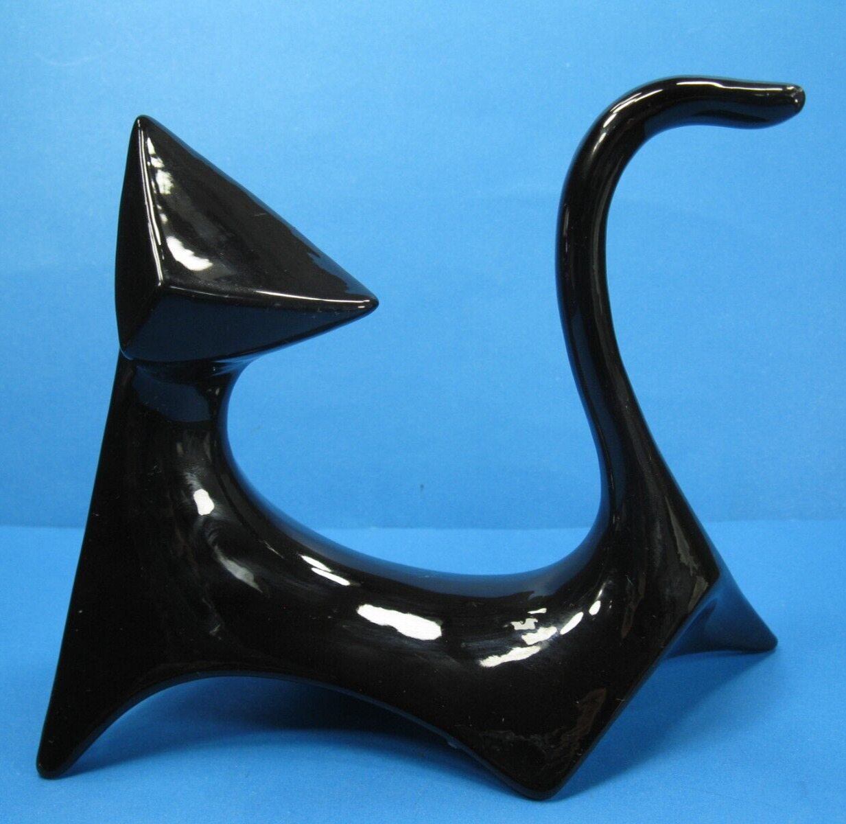 Mid Century Modern MCM Black Atomic Cubist Ceramic Cat Figurine VTG Retro (A)