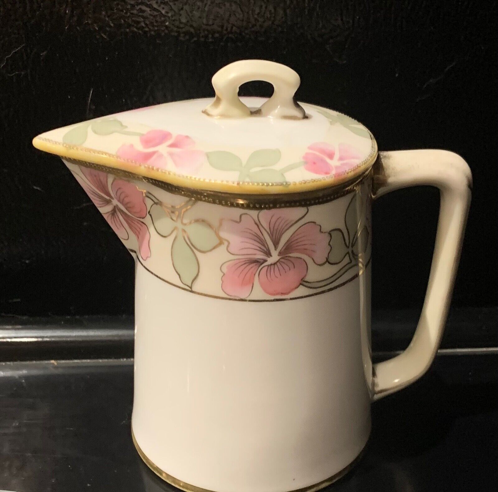 ANTIQUE  Nippon  Hand Painted Porcelain Coffee/ Chocolate Pot With Lid   4 1/2\