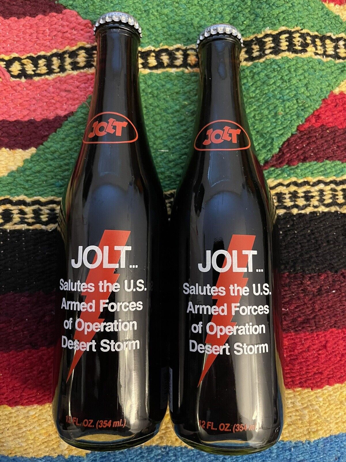 2 JOLT Cola Beverage Bottles..Salutes the U.S.  DESERT STORM - 1990-1991 -Full
