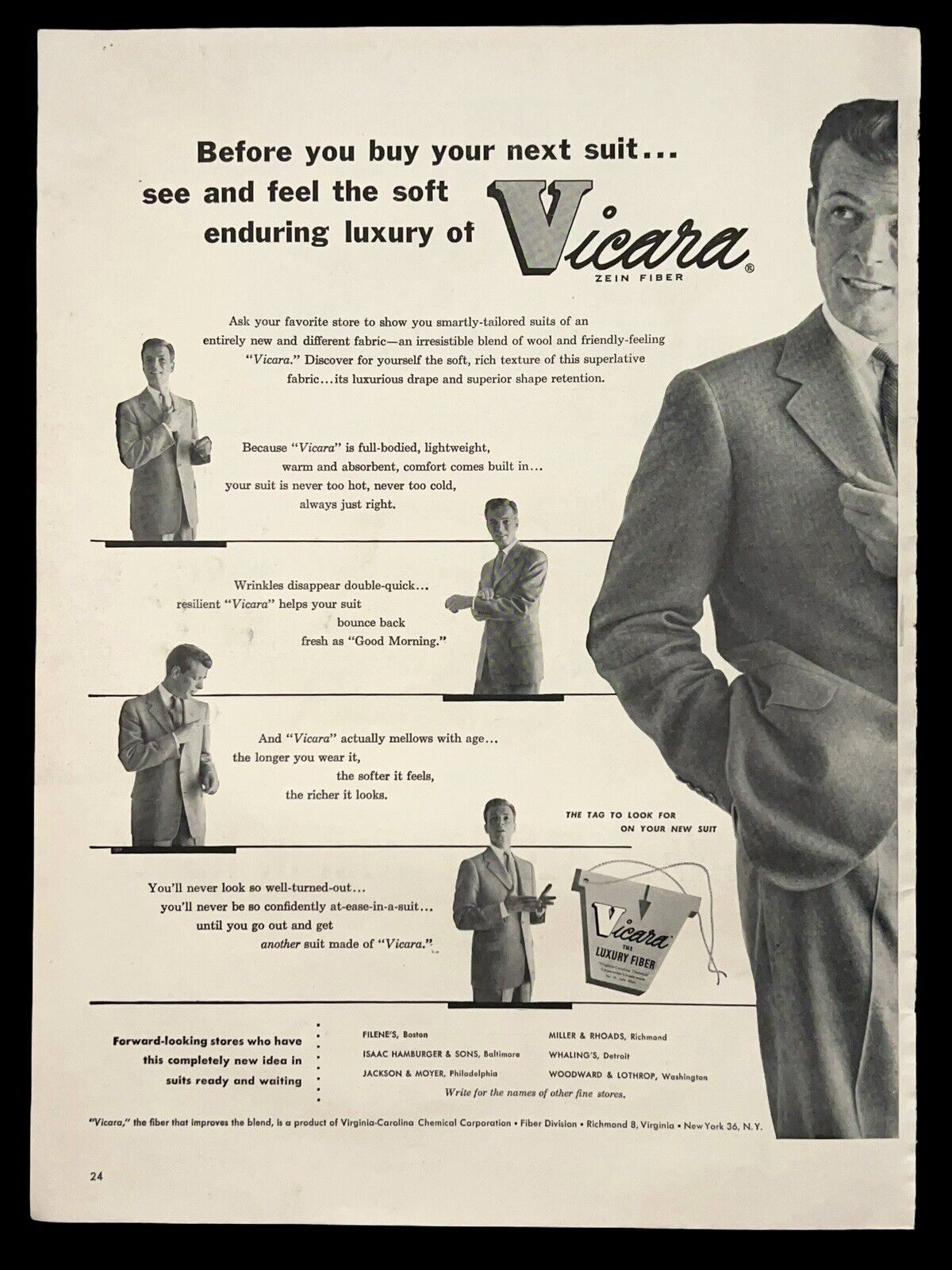 1952 Vicara Luxury Fiber Vintage Print Ad MCM 11x14