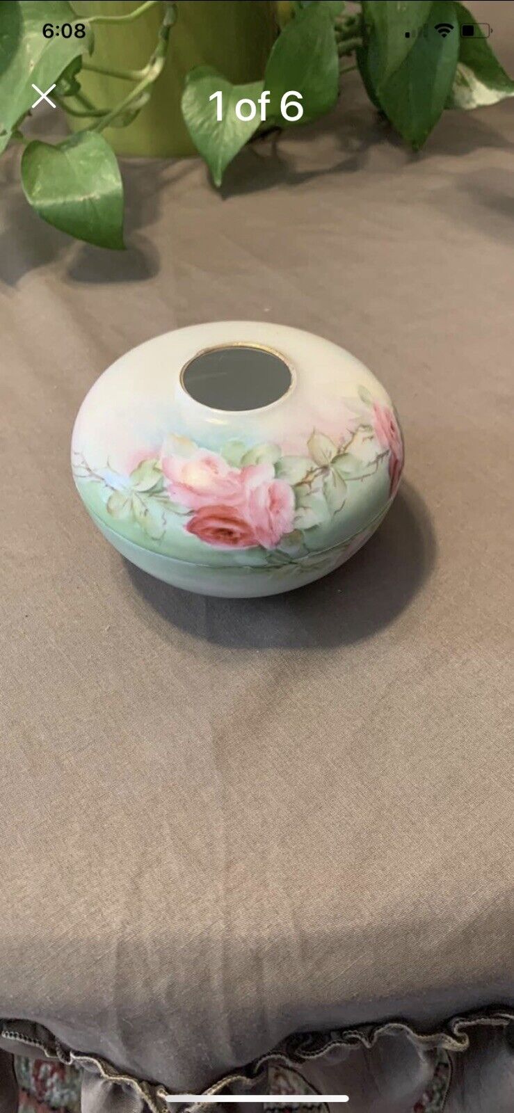 Limoge  antique hair receiver - Beautiful condition Hand painted pink flowers
