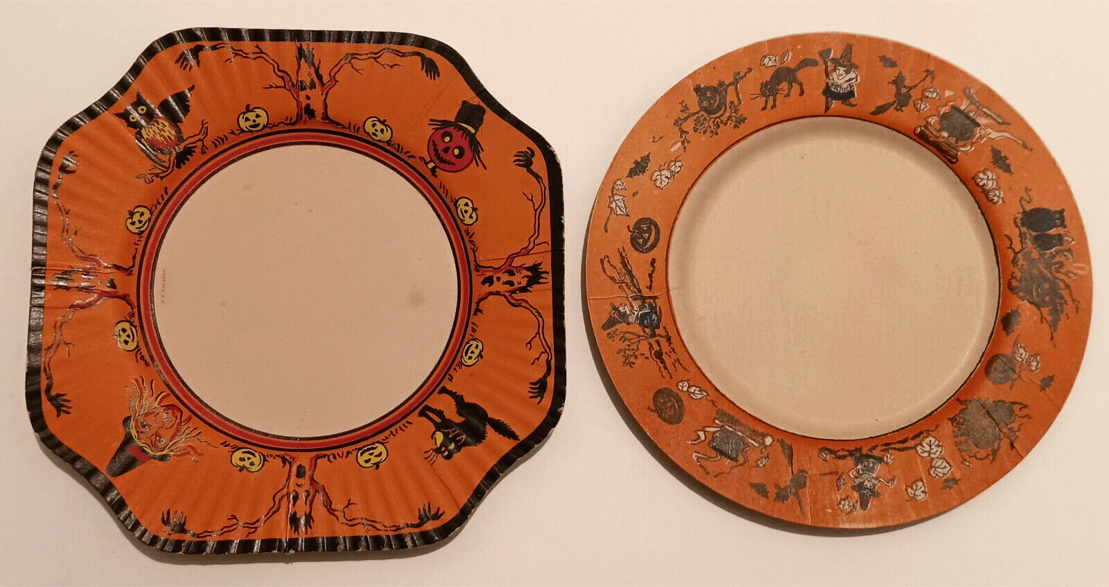 2 Vintage Halloween Paper Dessert Plates Witches 1920s/30s