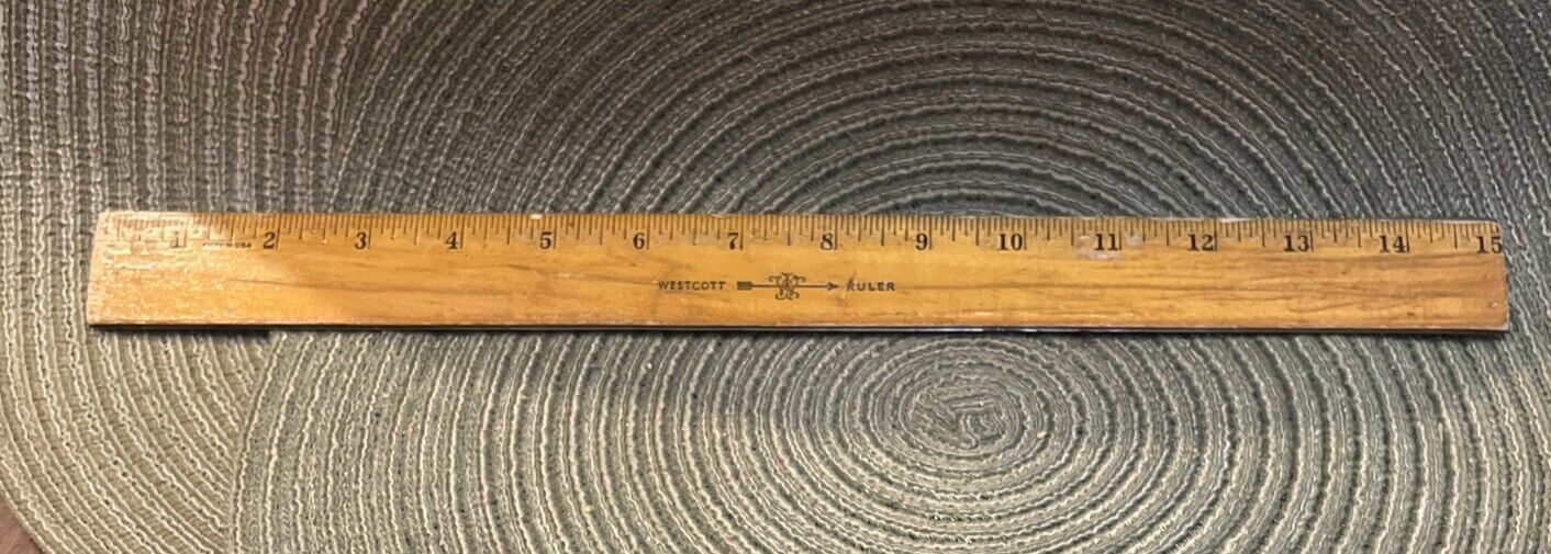 Vintage 15” Double Sided Wood Westcott Ruler with Double Metal Edges Made in USA